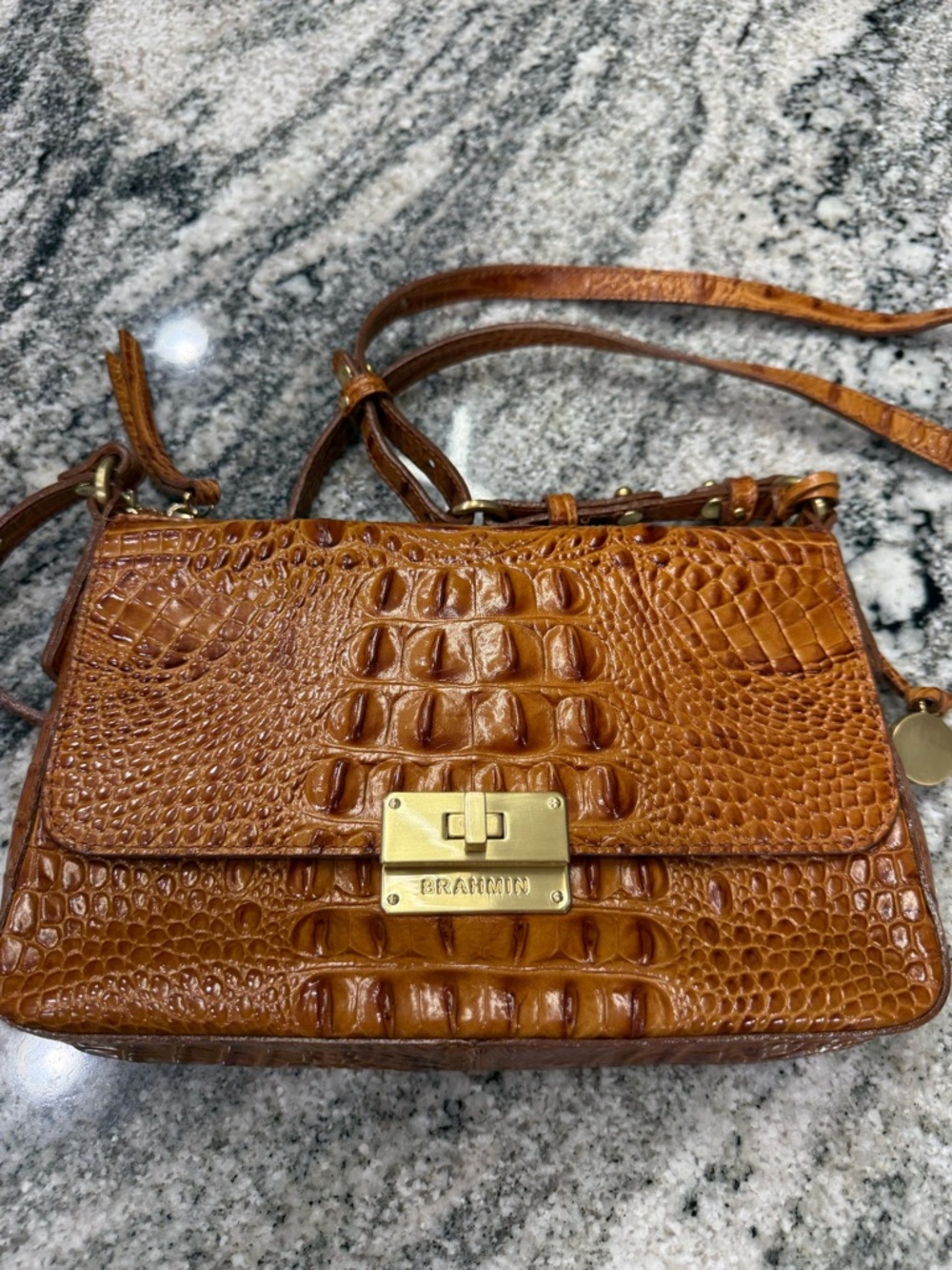 Brahmin Croc-Embossed Crossbody in Amber